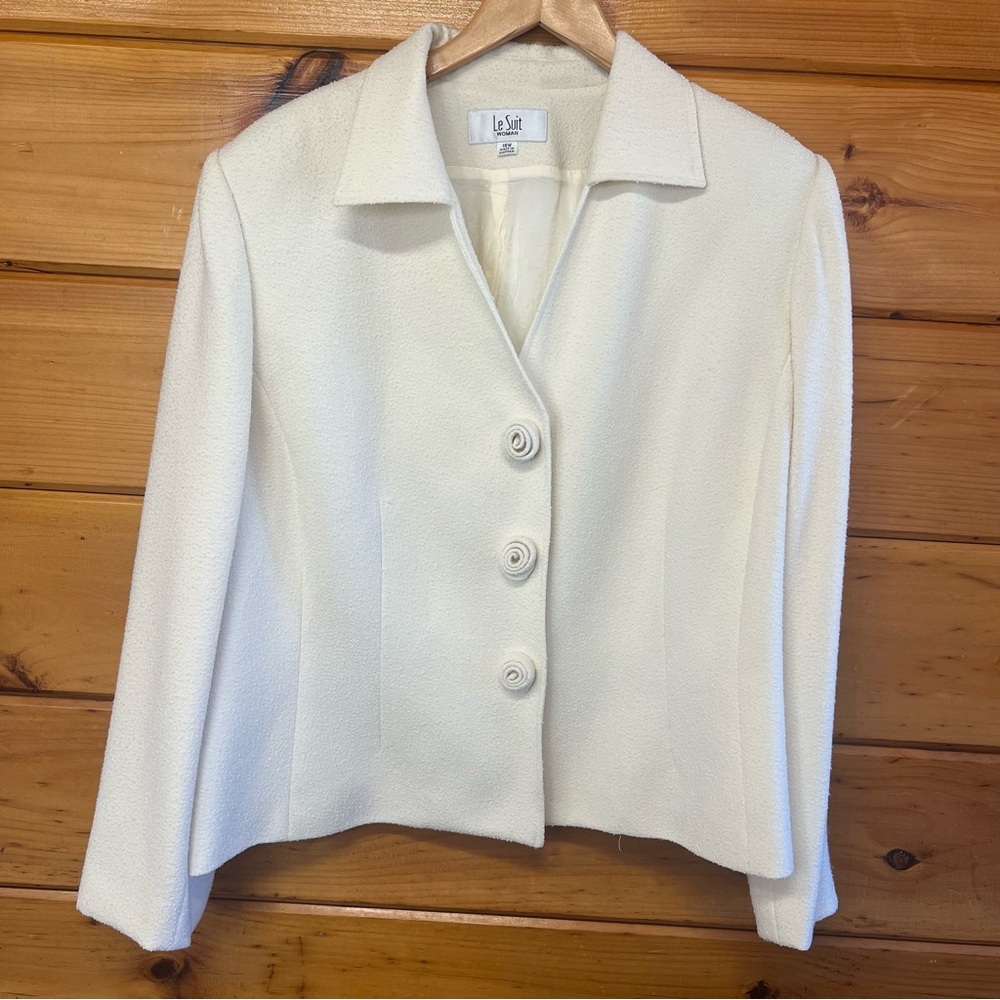 Coquette Le Suit Textured Elegant Stacked Rose Women's White Blazer Textured 18W